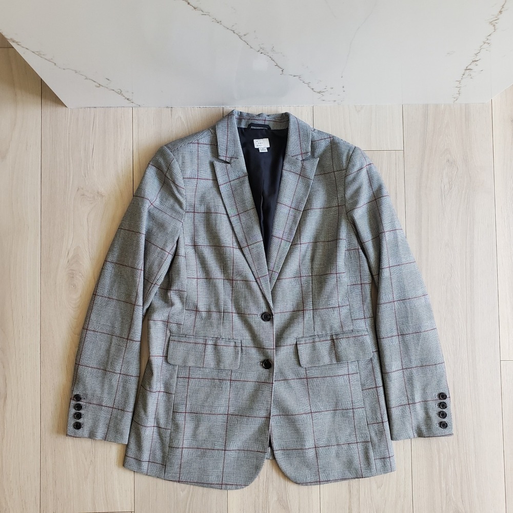 A New Day Blazer Womens Medium Gray Plaid Glen Check Long‎ Sleeve Career Jacket